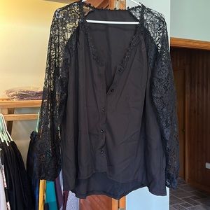 Button up lace sleeve blouse
